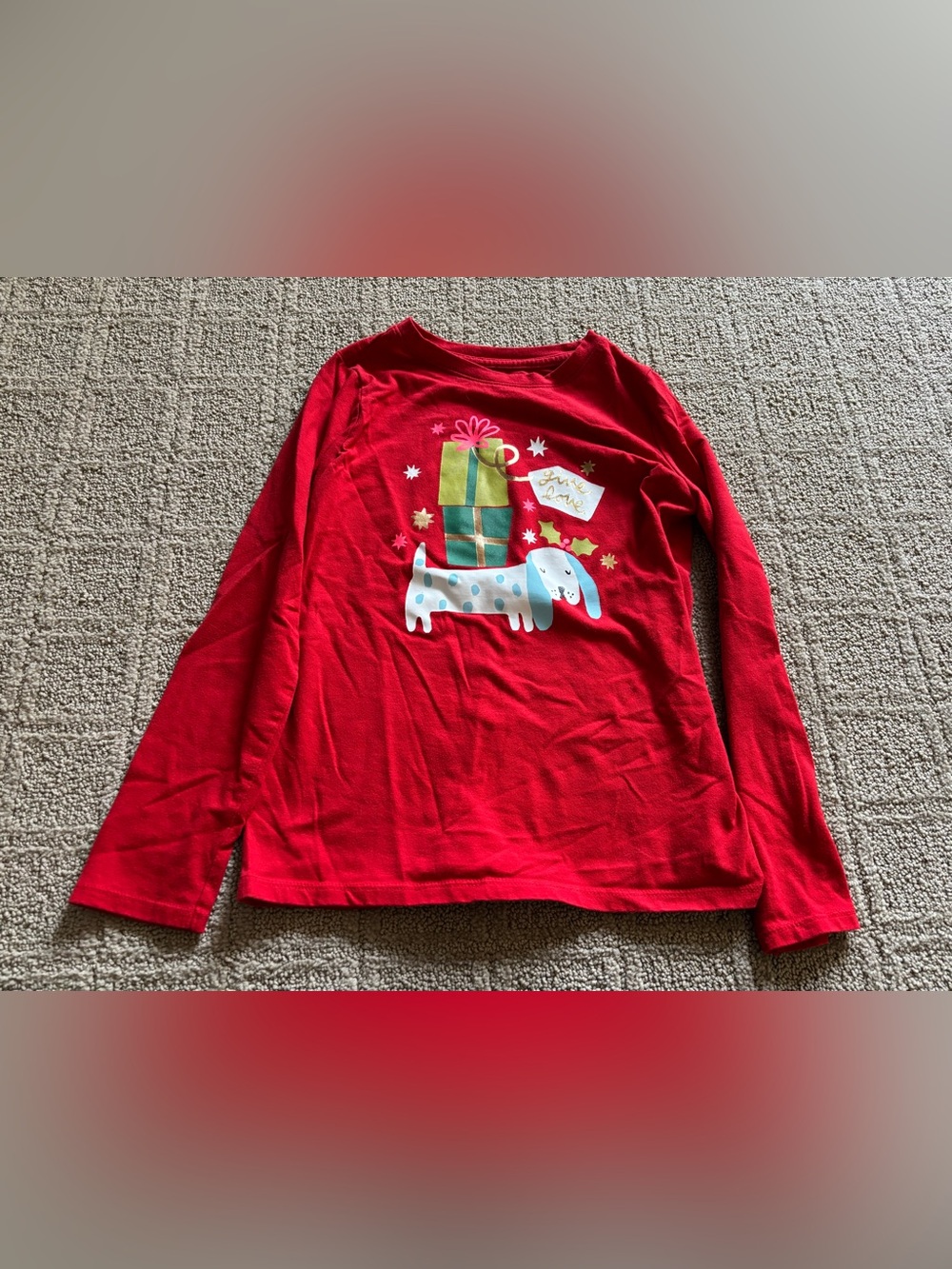 Kids Red Holiday Gift Dachshund Long-Sleeve Shirt Medium